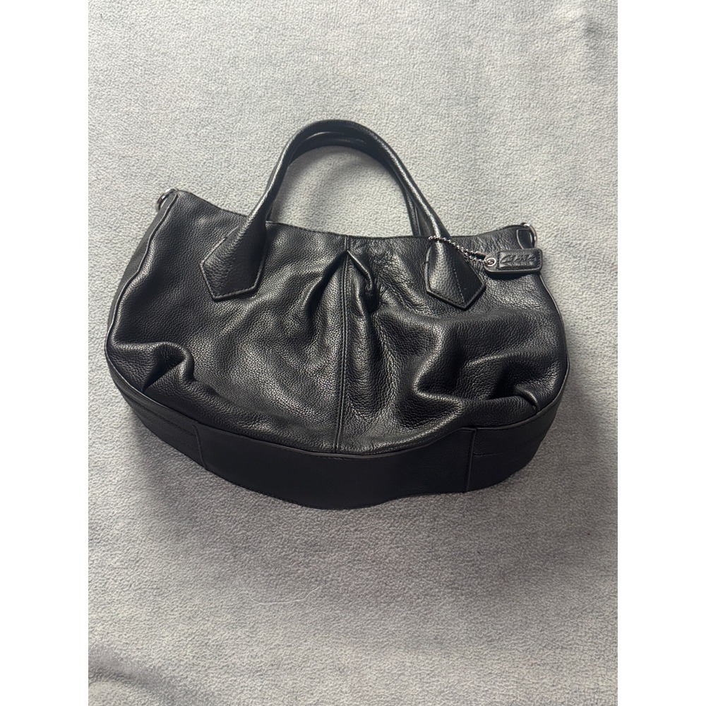 Clarks Black Pebbled Leather Shoulder Bag Pleated Hobo Tote Striped Lining